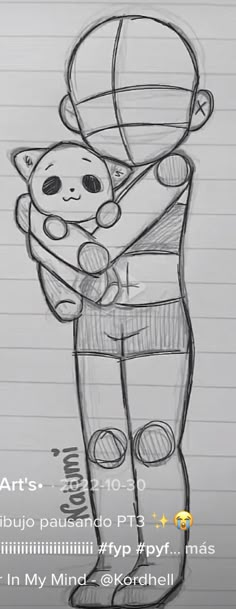 a drawing of a person holding a teddy bear in their arms with the caption art's