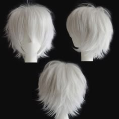 PRICES MAY VARY. Unisex short spiky layered straight wig for women men male boys,the wig you receive needs to be restyled,diy your own hair style. Made by heat resistant synthetic fiber,it looks and feels like real hair and very easy to apply,can be heat styled with a flat iron or curl iron below 160℃/320℉. Cap size is adjustable,it can fit the most people(head circumference:21-24inch),you can adjust the hooks inside the cap to the correct size to fit your head. The wig with little curls tails a Short White Hair, Anime Wigs, Spiky Hair, Cosplay Hair, Haircut Designs, Short Hair Wigs, Fluffy Hair, Anime Hair, Hair Reference