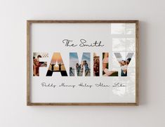 Create special memories with our customizable digital product FAMILY. Personalize each letter with photos and add the names of family members for a unique touch. Gift it to your family members or use it as decor in your home by framing it.   ✓This is a digital download product. No physical product will be sent. ✓No waiting * No software to install * No fonts to download. * Just log in Canva ✓This template will work on a laptop, a tablet, mobile device ✓You will receive self-editable files that y Family Photos Collage, Frame For Digital Photo For Family, Collage With Family Photos, Personalized Family Photo Frame, Family Photo Frames Collage, Family Collage, Family Photo Collages, Personalised Family Print, Family Photo Frames