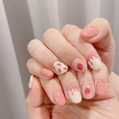 Strawberry Nail Art, Nail Hacks, Kutek Disney, August Nails, Nail Collection, Fake Nails Designs, Elegant Nail