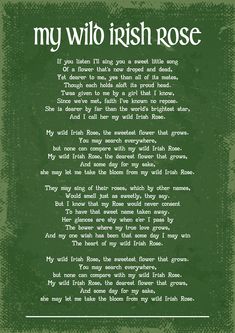 a poem written in irish language on a green background with the words'my wild irish rose '