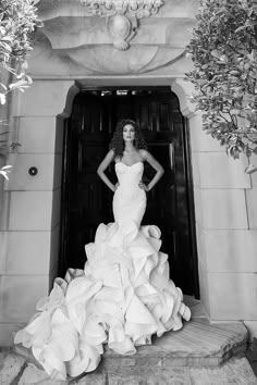 black and white photograph of a woman in a wedding dress