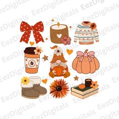 various fall items are arranged in the shape of a circle