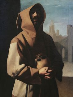 a painting of a man holding a vase and wearing a hoodie with the city in the background