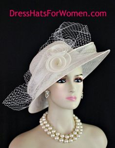 Elegant Fitted Veil For Ceremony, Cream Wide Brim Hat For Wedding, Elegant Cream Party Veil, Cream Wide Brim Wedding Hat, Elegant Fitted Summer Bridal Accessories, Elegant Summer Bridal Accessories For Ceremony, Elegant Fitted Bridal Accessories For Summer, Elegant Spring Bridal Accessories For Ceremony, Fitted Elegant Bridal Accessories For Summer