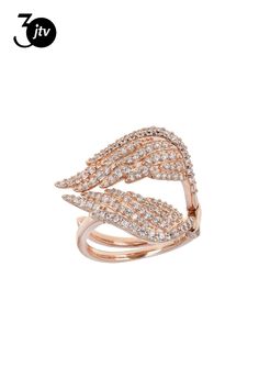 Bella Luce �� white diamond simulant 2.05ctw round, Eterno��� 18k rose gold over sterling silver angel wing ring. Measures approximately 0.81"L x 0.75"W and is not sizeable. The diamond equivalent weight is 1.16ctw. Wing Ring, Angel Wing Ring, Silver Angel Wings, Diamond Simulant, 18k Rose Gold, Angel Wings, White Diamond, Cubic Zirconia, Rose Gold