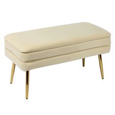 a white bench with gold legs on an isolated white background for use as a footstool