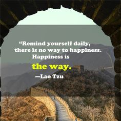 an arch leading to the great wall with a quote from lao tzu