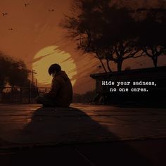 a person sitting on the ground in front of a sunset with a quote above it