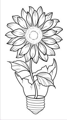 a sunflower in a light bulb coloring page