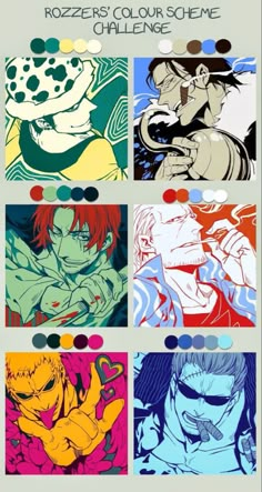 four different color schemes for anime characters