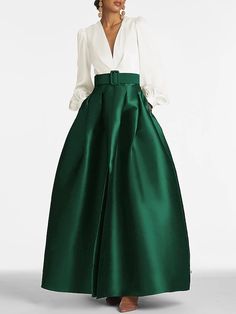 A-Line Satin Green Dress Formal Wedding Guest Dress Elegant Evening Gown High Split Pocket Long Sleeve Floor Length Color Block V Neck Belt With Pleats Slit 2024 2024 - $138.99 Split Dress Formal, Green Dress Formal, Plus Size Wedding Guest Dress, Red Green Dress, High Split Dress, Formal Wedding Guest Dress, Blue Evening Gowns, Black Evening Gown, Evening Dresses Online