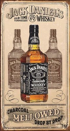 an advertisement for jack daniels'whiskey with three bottles