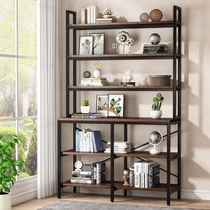 Tribesigns 6 - Tier Bookshelf Modern Shelf Styling, Modern Shelf Design, Bookshelf Industrial, Industrial Bookcase, Rustic Books, Rustic Bookshelf, Industrial Bookcases, Industrial Bookshelf, Metal Bookcase