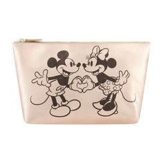 Chic Rose gold Mickey and Minnie heart graphic, spacious, zippered Trapezoid Cosmetic Bag. Officially licensed Disney. Disney Duos, Bag For Makeup, Rolling Duffle Bag, Accessories Guide, Disney Mickey And Minnie, Disney Couple, Disney Up, Travel Toiletry Bag, Mickey And Minnie Mouse