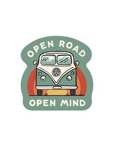 an old vw bus with the words open road on it