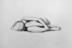 a drawing of a woman laying on the ground