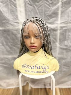 Gray Faux Locs, Braided Wig Styles, Salt And Pepper Wigs, Grey Hair Braids, Gray Wig, Grey Blonde, Grey Hair Inspiration, Blonde Braids, Grey Wig