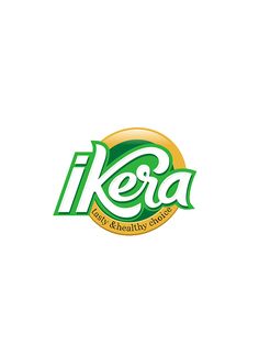 the logo for kera is shown in green and yellow letters on a white background