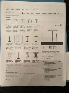 a paper with some type of table and chair plans on it's front page