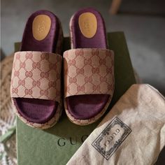 Gucci Classic Monogram Platform Slides: T Original Gg Size 39 (Worn Twice) Gucci Slides, Shoes Gucci, Classic Monogram, Platform Slides, Gucci Shoes, Slides, Monogram, Gucci, Women Shoes