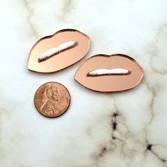 ROSE GOLD LIPS -  Mirrored  with White Teeth - 1 Pair - Cabochons - Laser Cut Acrylic Rose Gold Lips, Gold Lips, Glitter Acrylics, Laser Cut Acrylic, White Teeth, White Acrylic, White Acrylics, Custom Items, Laser Cut