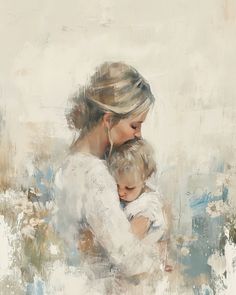 a painting of a woman holding a child