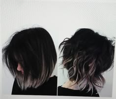 Short Black Hair Ombre, Extensions On Really Short Hair, Side Undercut Medium Hair, Short Hair Color Ideas Asian, Short Grey And Black Hair, Black To White Ombre Hair Short, Black Bob With Blonde Underneath, Peekaboo Color Short Hair, Dark Hair Bleached Ends