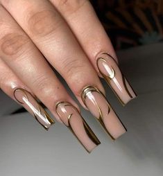 Classy Gold Nails, Copper Nails Designs, Long Acrylic Nail Designs, Cherry Nails, Soft Nails, Nails Only, Long Square Acrylic Nails, Bling Acrylic Nails