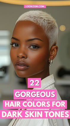 22 Hair Colors for Dark Skin Tones to Try Today Best Colors To Wear With Platinum Hair, Strawberry Blonde 4c Natural Hair, Hairstyle For Dark Skin, Short Hairstyle Women With Colored Hair, Black Natural Hair Color Ideas, Blonde Hair Color For Dark Skin, Wild Cherry Hair Color Black Women, Gray Hair Dye Black Women, Deep Blue Black Hair