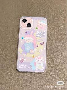 a cell phone case with an image of a bunny and other animals on the back