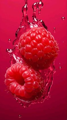 two raspberries are floating in the water