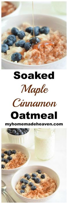 oatmeal with blueberries and maple syrup in a bowl