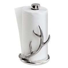 a white paper towel holder with antlers on it