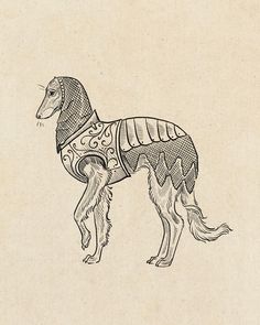 an old drawing of a dog wearing a sweater on it's back legs and tail