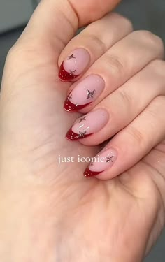 Red And Silver Almond Nails, Short Burgundy Nail Ideas, Uñas Aesthetic, Nail Extensions Acrylic, Simple Gel Nails, Nails Design With Rhinestones, Casual Nails, Pretty Gel Nails, Almond Acrylic Nails