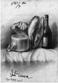 a drawing of some food and a bottle