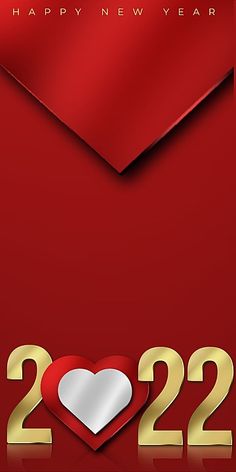 a red and gold new year's card with a heart