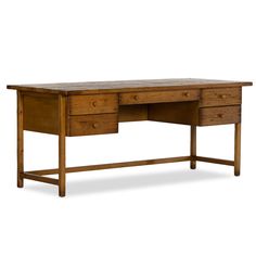 an old wooden desk with two drawers on one side and a drawer on the other