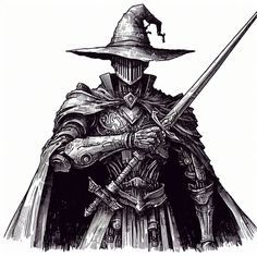 Eldritch Knight Character Art, Knight Drawing Character Design, Dnd Knight Art, Alien Knight, Black Knight Art, Wizard Knight, Armor Drawing, Dark Souls Art