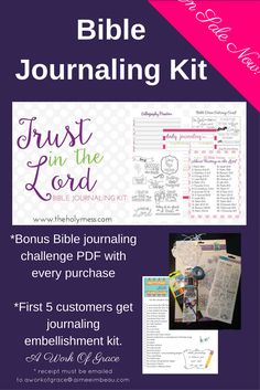 the bible journal kit with text and pictures on it, including an image of jesus's