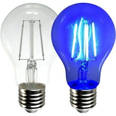 two different types of light bulbs with blue lights on them and one is turned on