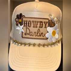 Brand New Custom Made Trucker Hat. Western Design. Tan Otto Hat Cowgirl Hat Accessories, Custom Trucker Hats Design, Hand Painted Hats Design, Tan Trucker Hat, Beige Cap For Rodeo, Adjustable Cream Trucker Hat With Short Brim, Cream Adjustable Trucker Hat With Short Brim, Trendy Beige Hats For Rodeo, Brown Trucker Hat With Short Brim For Spring