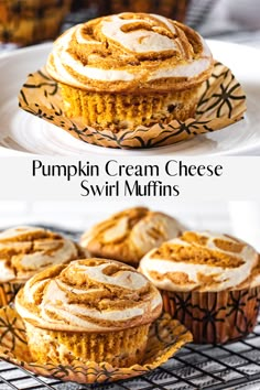 pumpkin cream cheese swirl muffins on a cooling rack