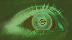 an eye is shown in the dark green light