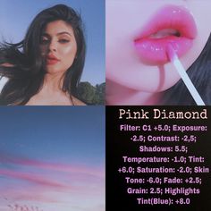 a poster advertising pink diamond makeup products for women with long black hair and large lips