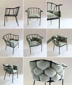 several pictures of different chairs with cushions on them