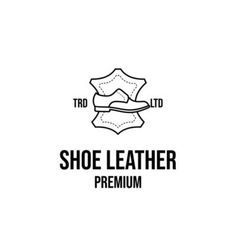 the shoe leather logo is shown in black and white, as well as an image of a