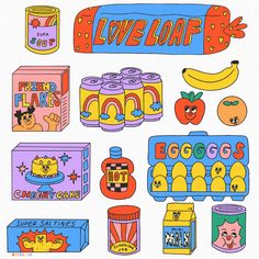 an assortment of cartoon food items on a white background with the words loveloaf above them