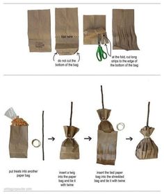 how to make a paper bag with scissors and other things in it, including the handle